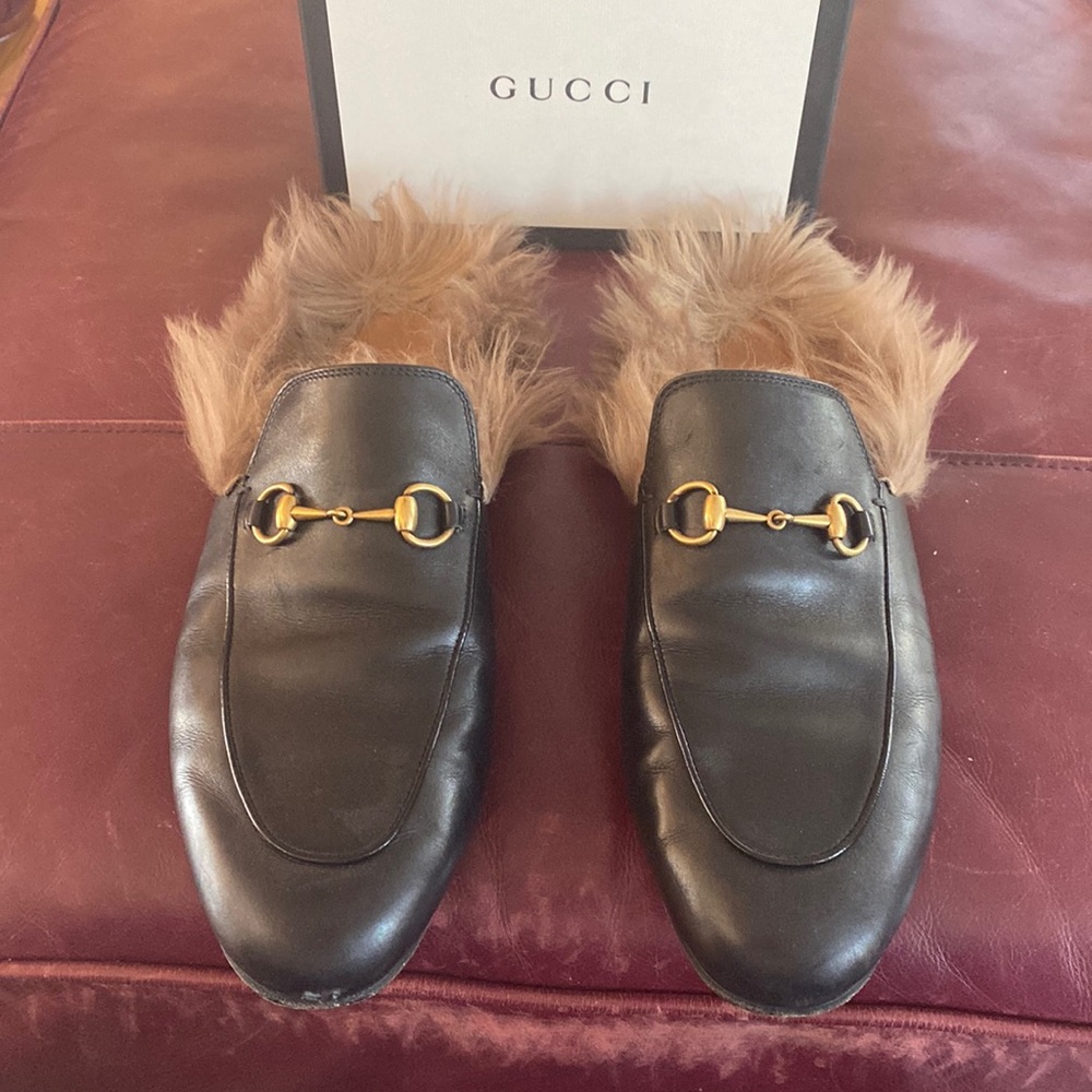 Gucci Princeton Flats Black with Fur Sz 41